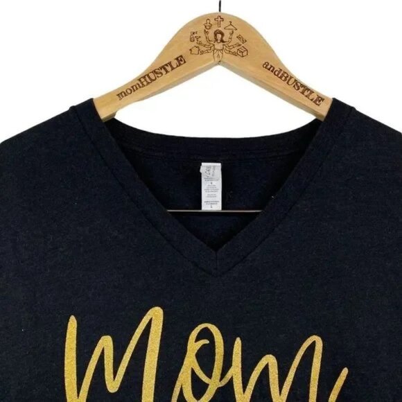 BELLA+CANVAS.‎ WOMEN'S BLACK/GOLD MOM BUN MAFIA FUNNY GRAPHIC T-SHIRT LARGE-EUC - Picture 4 of 5